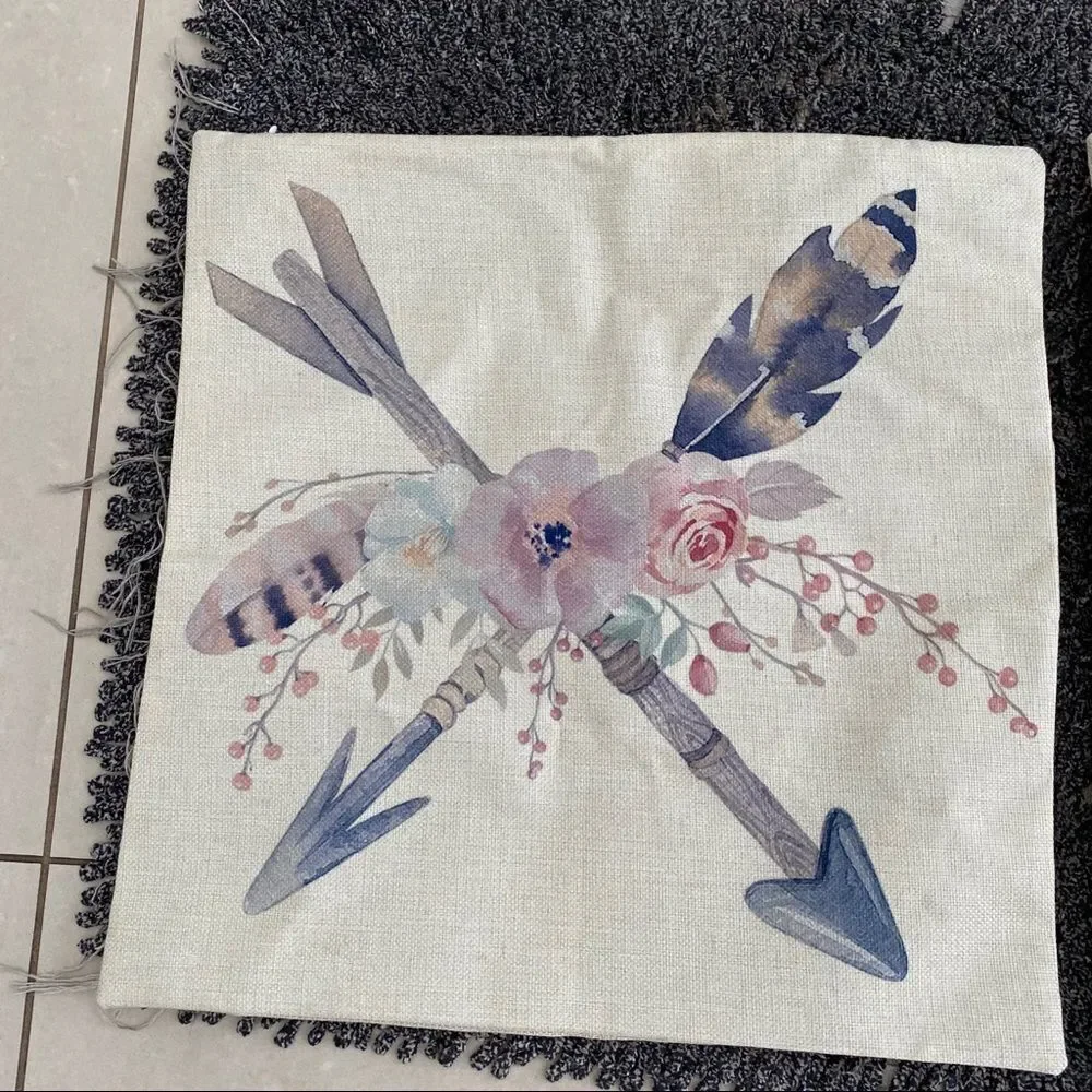 New Set of 2 floral decorative linen pillow cases